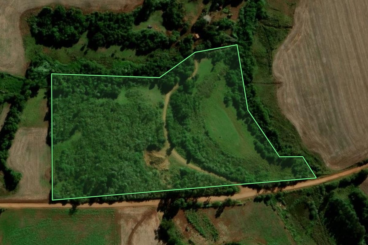 Imagem de satélite do imóvel rural em Inhacorá (RS), com o contorno declarado no CAR desenhado por cima.