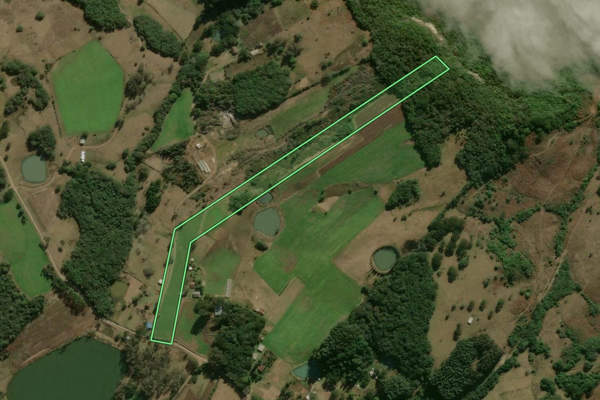 Imagem de satélite do imóvel rural em Ipê (RS), com o contorno declarado no CAR desenhado por cima.