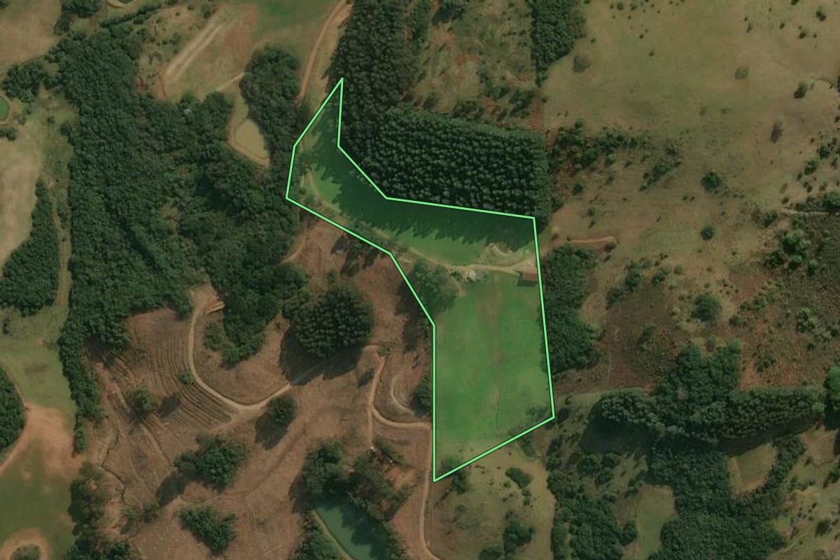 Imagem de satélite do imóvel rural em Ipê (RS), com o contorno declarado no CAR desenhado por cima.