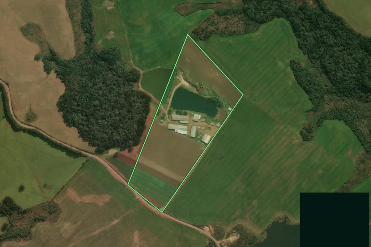 Imagem de satélite do imóvel rural em Ipê (RS), com o contorno declarado no CAR desenhado por cima.