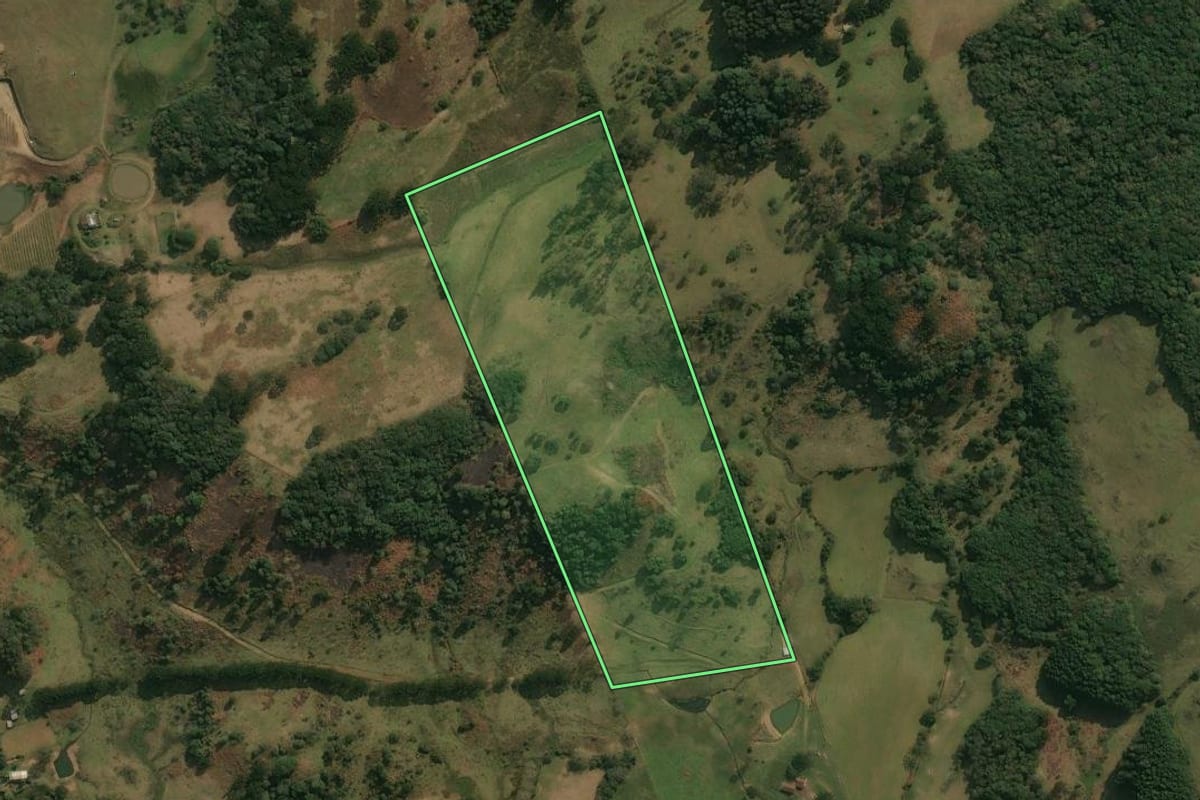 Imagem de satélite do imóvel rural em Ipê (RS), com o contorno declarado no CAR desenhado por cima.