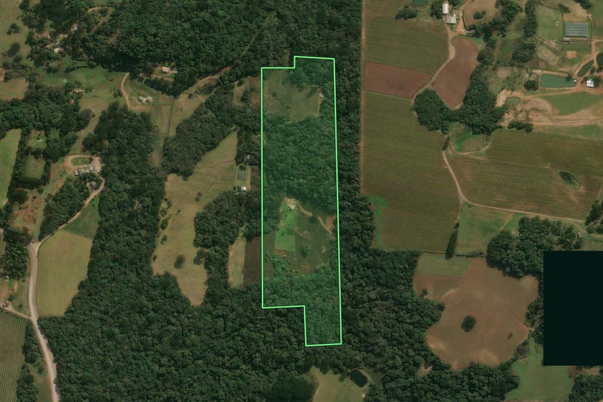 Imagem de satélite do imóvel rural em Ipê (RS), com o contorno declarado no CAR desenhado por cima.