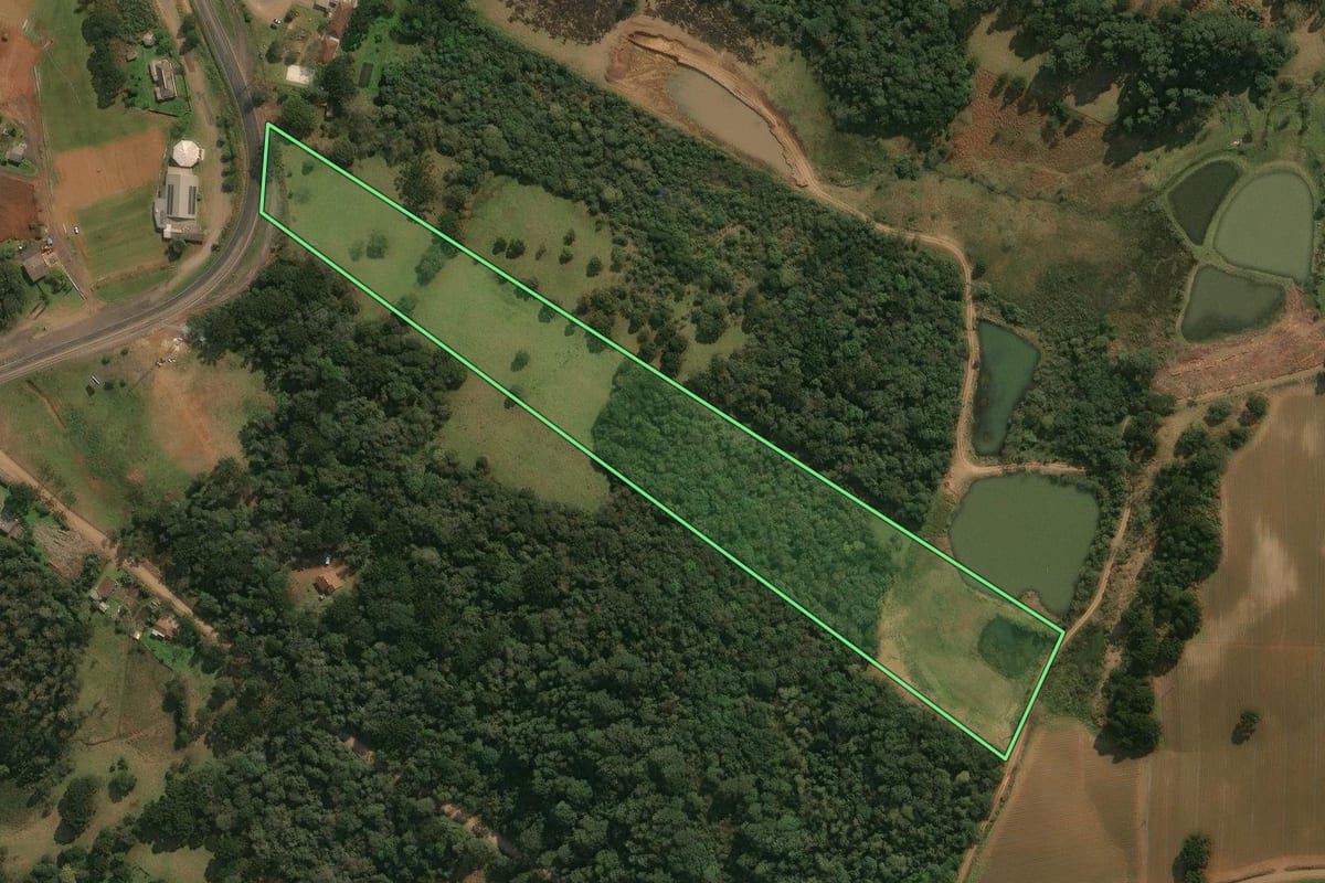 Imagem de satélite do imóvel rural em Ipê (RS), com o contorno declarado no CAR desenhado por cima.