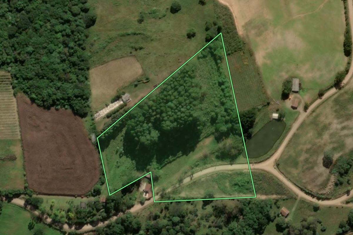 Imagem de satélite do imóvel rural em Ipê (RS), com o contorno declarado no CAR desenhado por cima.