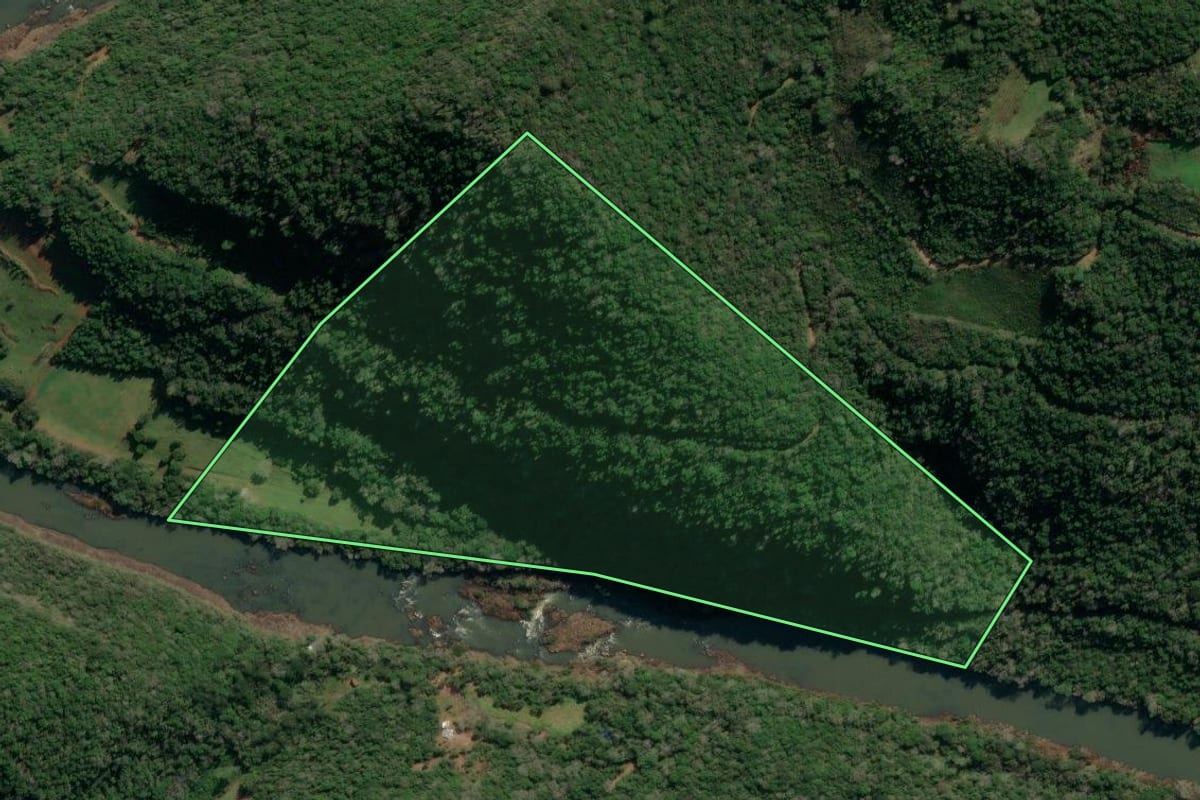 Imagem de satélite do imóvel rural em Ipê (RS), com o contorno declarado no CAR desenhado por cima.