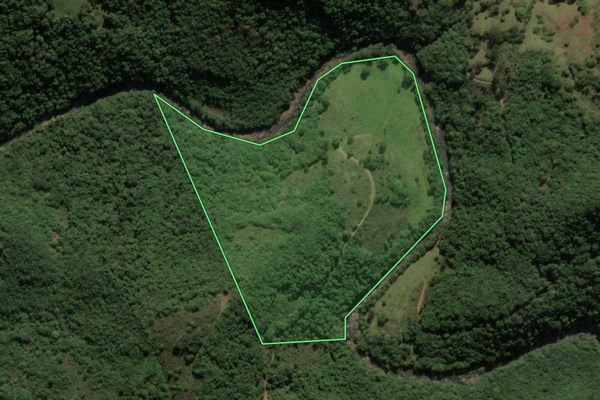 Imagem de satélite do imóvel rural em Ipê (RS), com o contorno declarado no CAR desenhado por cima.