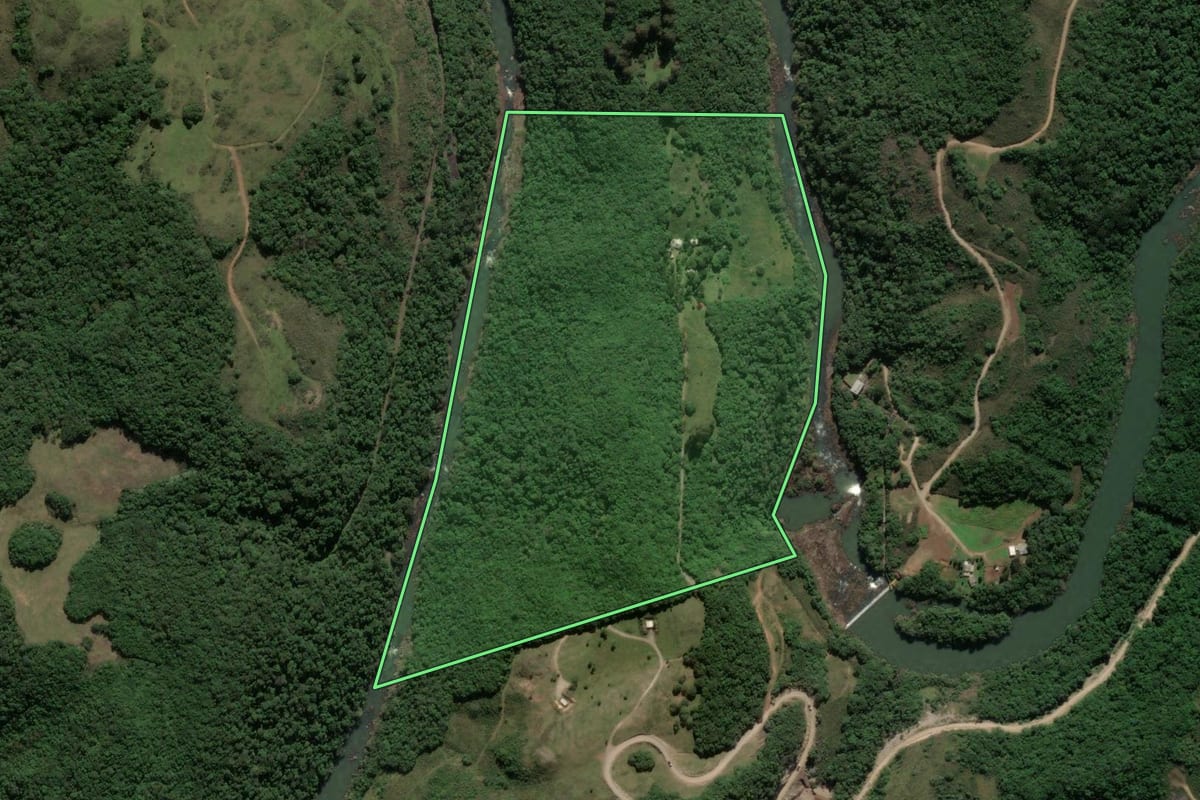Imagem de satélite do imóvel rural em Ipê (RS), com o contorno declarado no CAR desenhado por cima.
