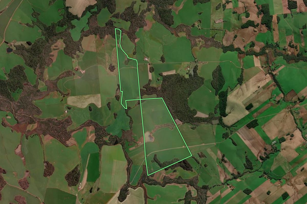 Imagem de satélite do imóvel rural em Ipiranga do Sul (RS), com o contorno declarado no CAR desenhado por cima.