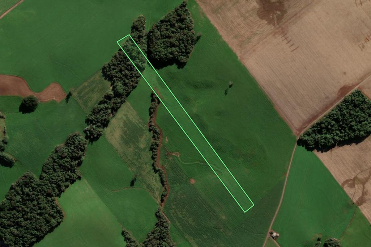 Imagem de satélite do imóvel rural em Ipiranga do Sul (RS), com o contorno declarado no CAR desenhado por cima.