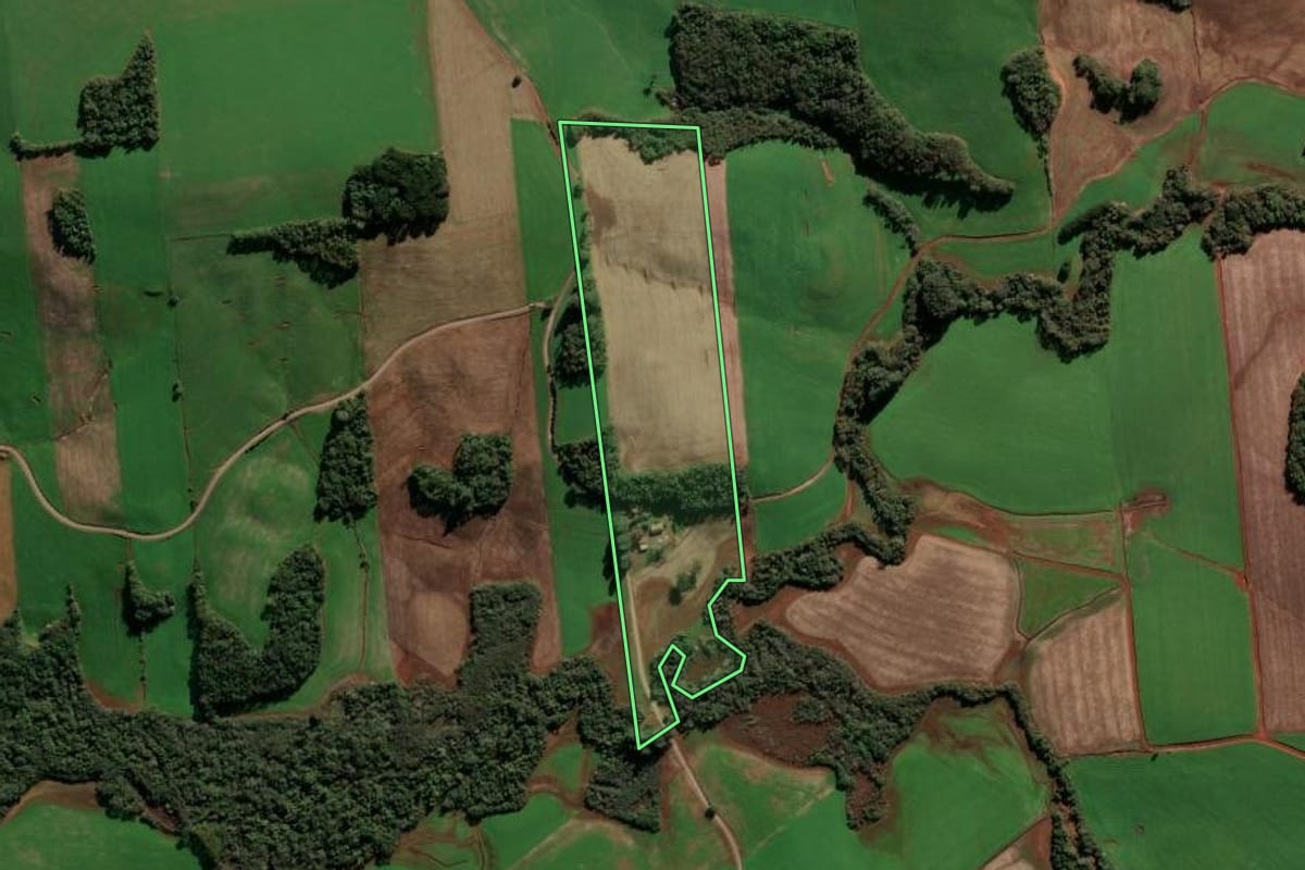 Imagem de satélite do imóvel rural em Ipiranga do Sul (RS), com o contorno declarado no CAR desenhado por cima.