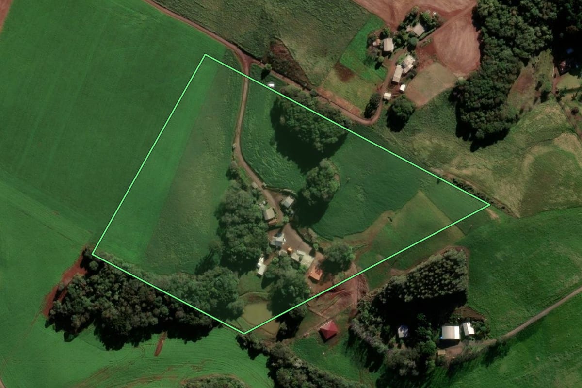 Imagem de satélite do imóvel rural em Ipiranga do Sul (RS), com o contorno declarado no CAR desenhado por cima.