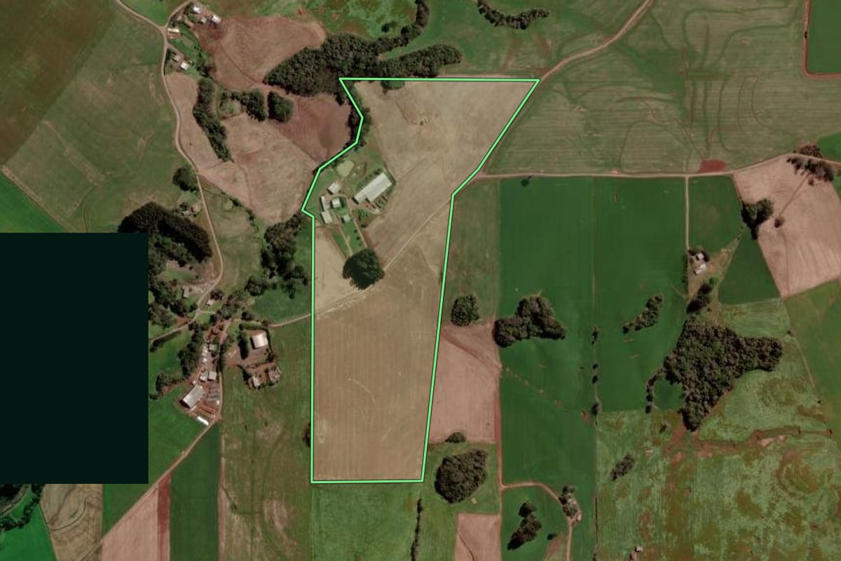 Imagem de satélite do imóvel rural em Ipiranga do Sul (RS), com o contorno declarado no CAR desenhado por cima.