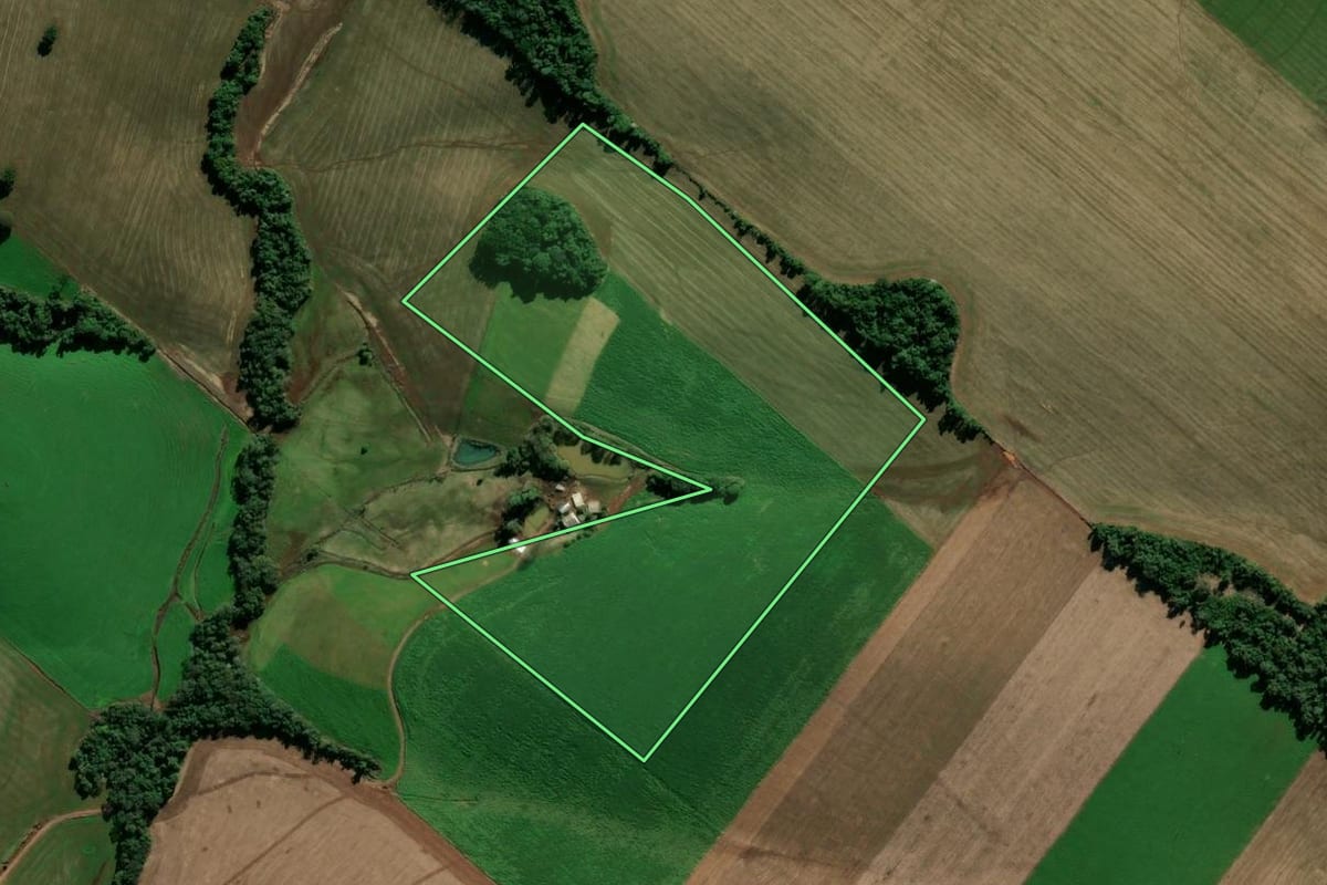 Imagem de satélite do imóvel rural em Ipiranga do Sul (RS), com o contorno declarado no CAR desenhado por cima.