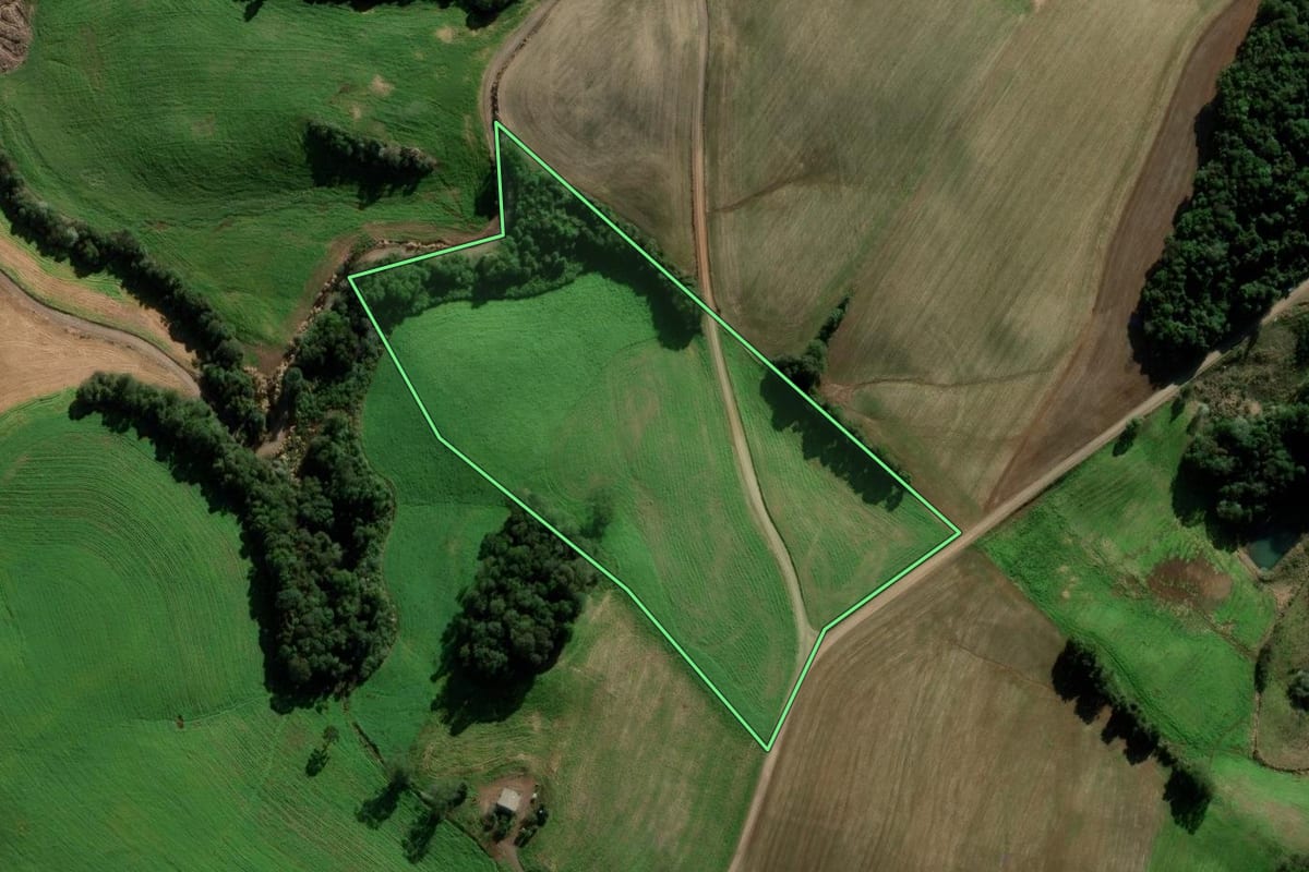 Imagem de satélite do imóvel rural em Ipiranga do Sul (RS), com o contorno declarado no CAR desenhado por cima.