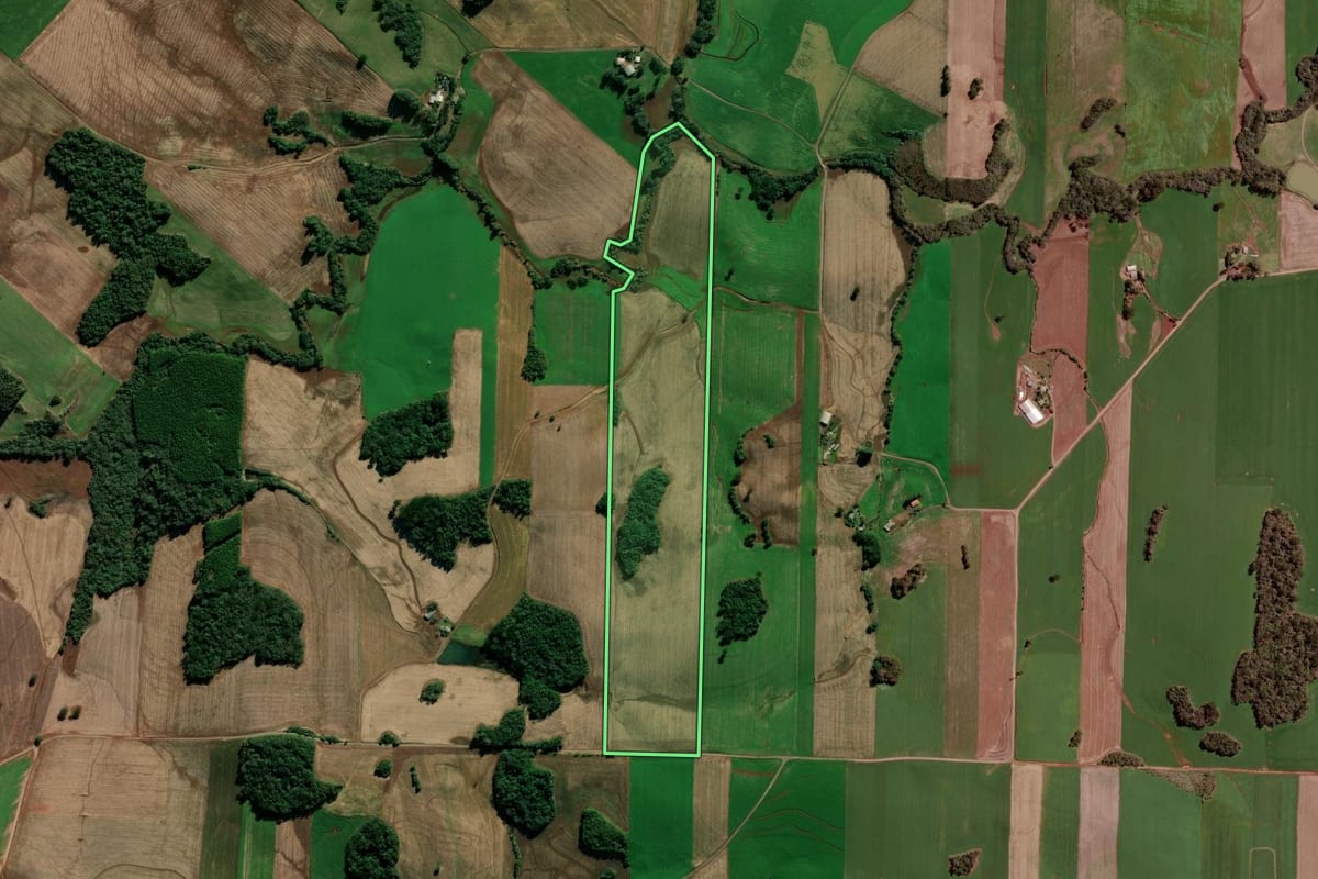 Imagem de satélite do imóvel rural em Ipiranga do Sul (RS), com o contorno declarado no CAR desenhado por cima.