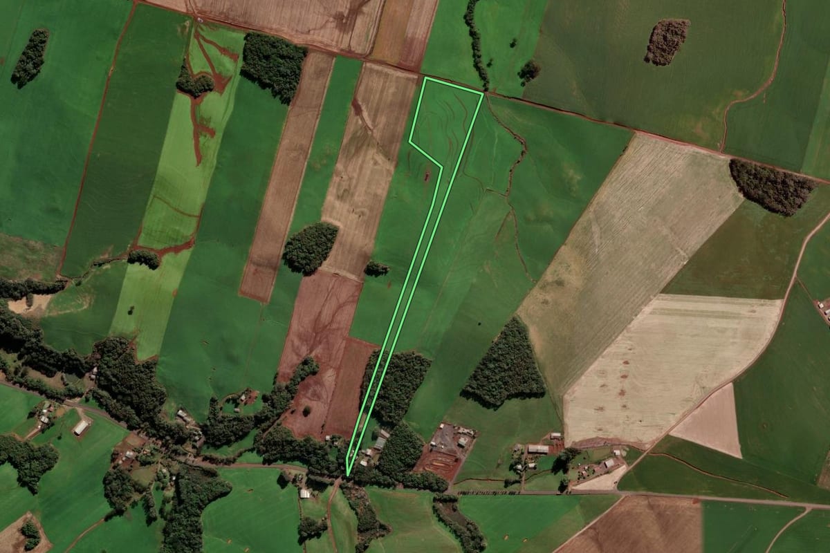 Imagem de satélite do imóvel rural em Ipiranga do Sul (RS), com o contorno declarado no CAR desenhado por cima.