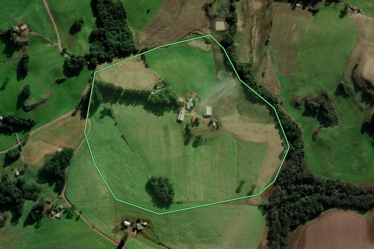 Imagem de satélite do imóvel rural em Ipiranga do Sul (RS), com o contorno declarado no CAR desenhado por cima.