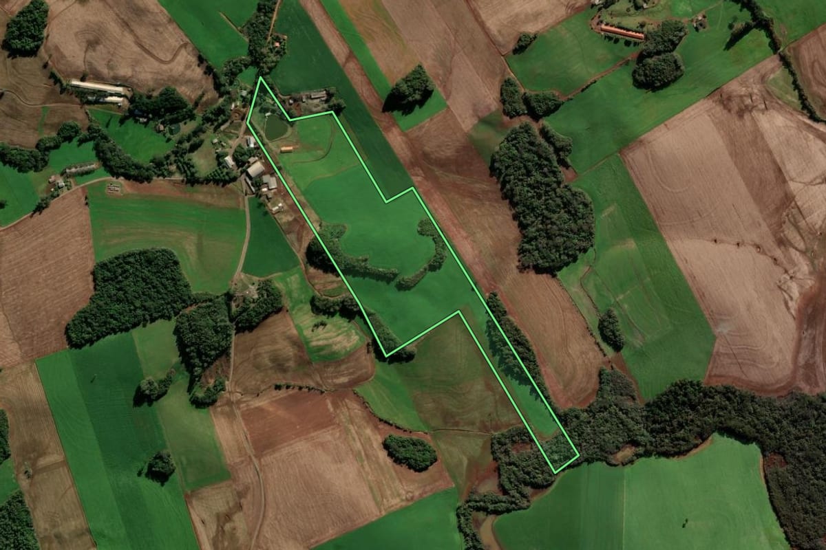 Imagem de satélite do imóvel rural em Ipiranga do Sul (RS), com o contorno declarado no CAR desenhado por cima.