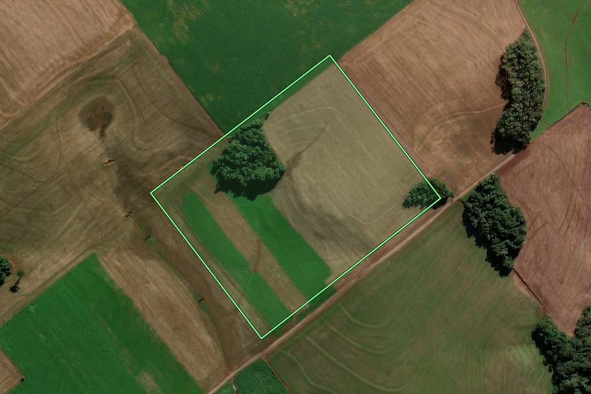 Imagem de satélite do imóvel rural em Ipiranga do Sul (RS), com o contorno declarado no CAR desenhado por cima.