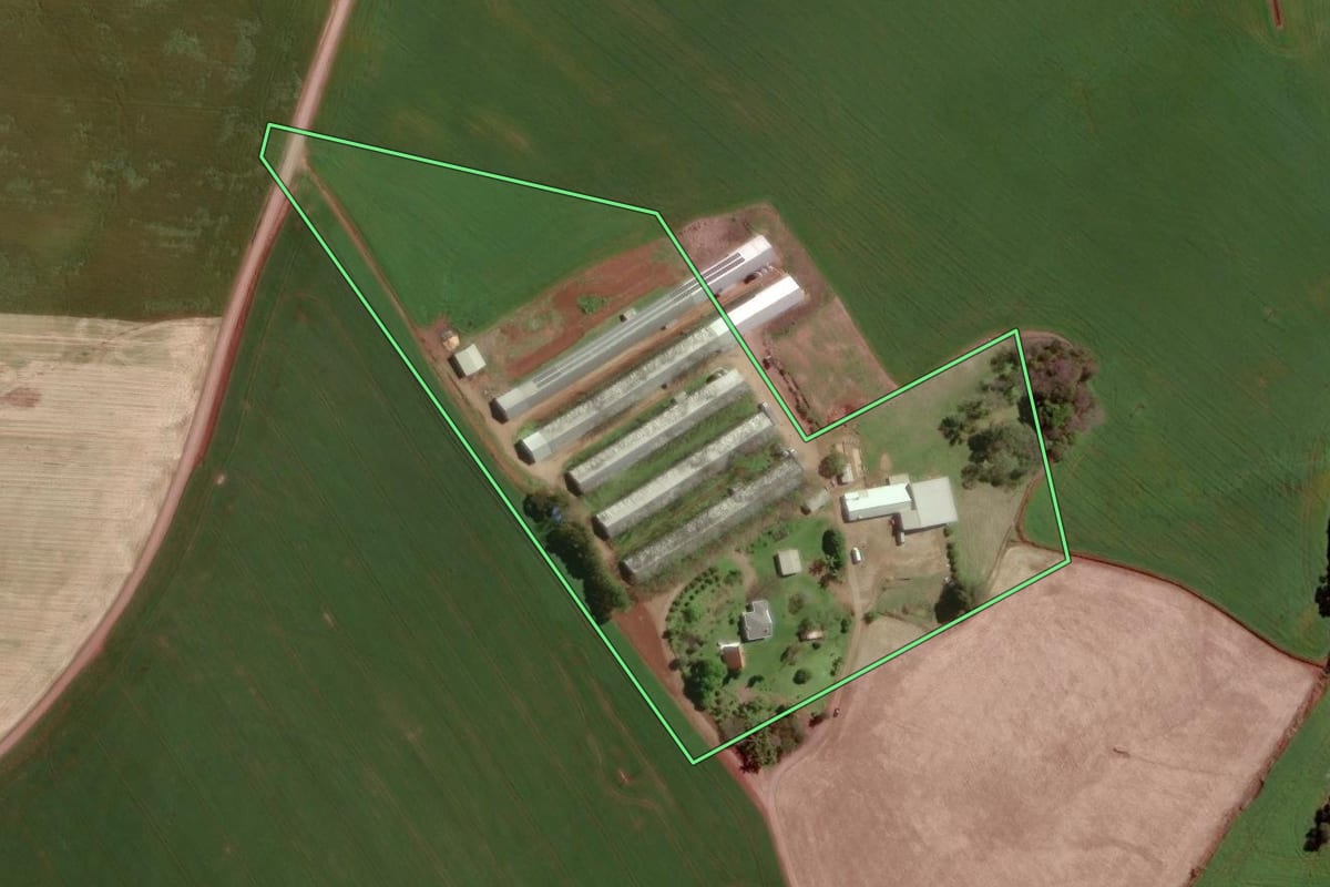 Imagem de satélite do imóvel rural em Ipiranga do Sul (RS), com o contorno declarado no CAR desenhado por cima.