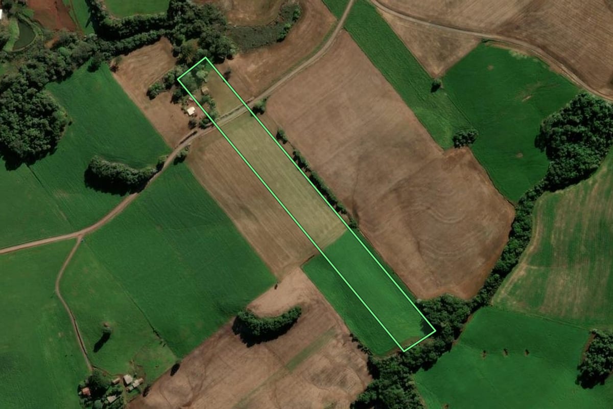 Imagem de satélite do imóvel rural em Ipiranga do Sul (RS), com o contorno declarado no CAR desenhado por cima.