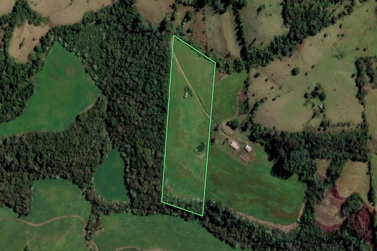 Imagem de satélite do imóvel rural em Iraí (RS), com o contorno declarado no CAR desenhado por cima.