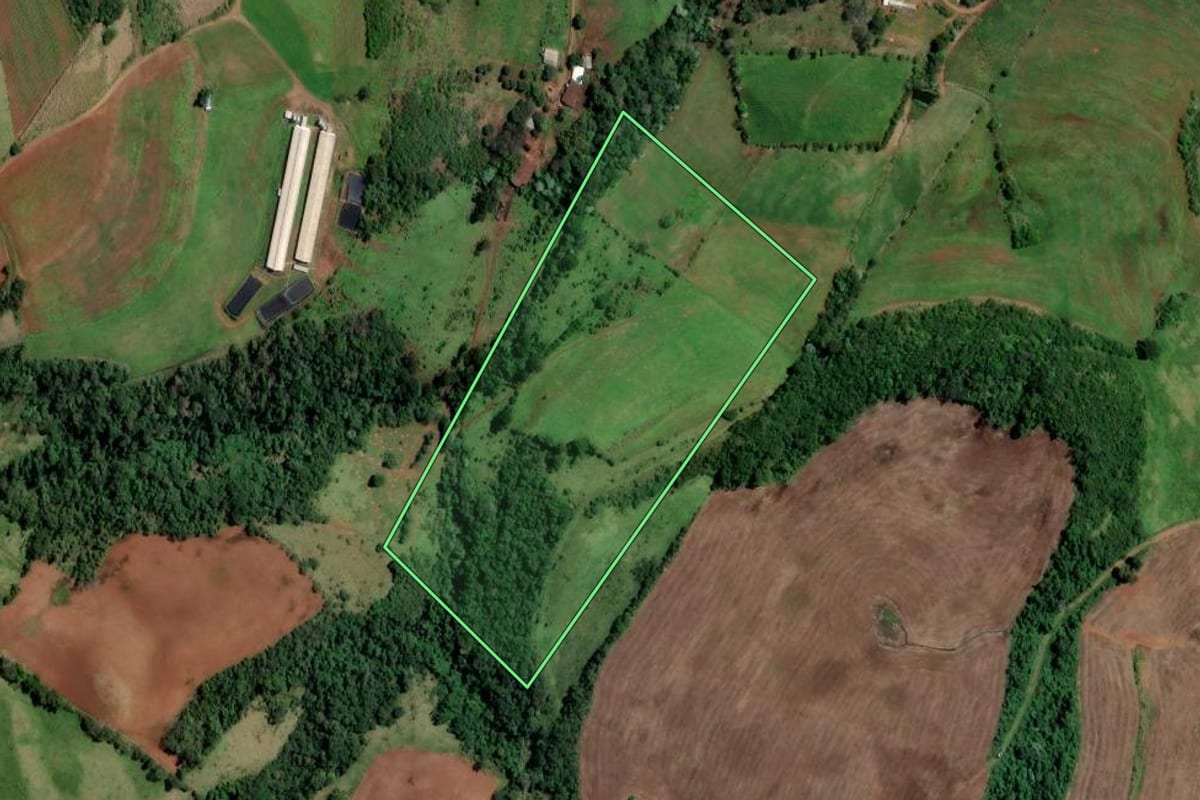 Imagem de satélite do imóvel rural em Iraí (RS), com o contorno declarado no CAR desenhado por cima.