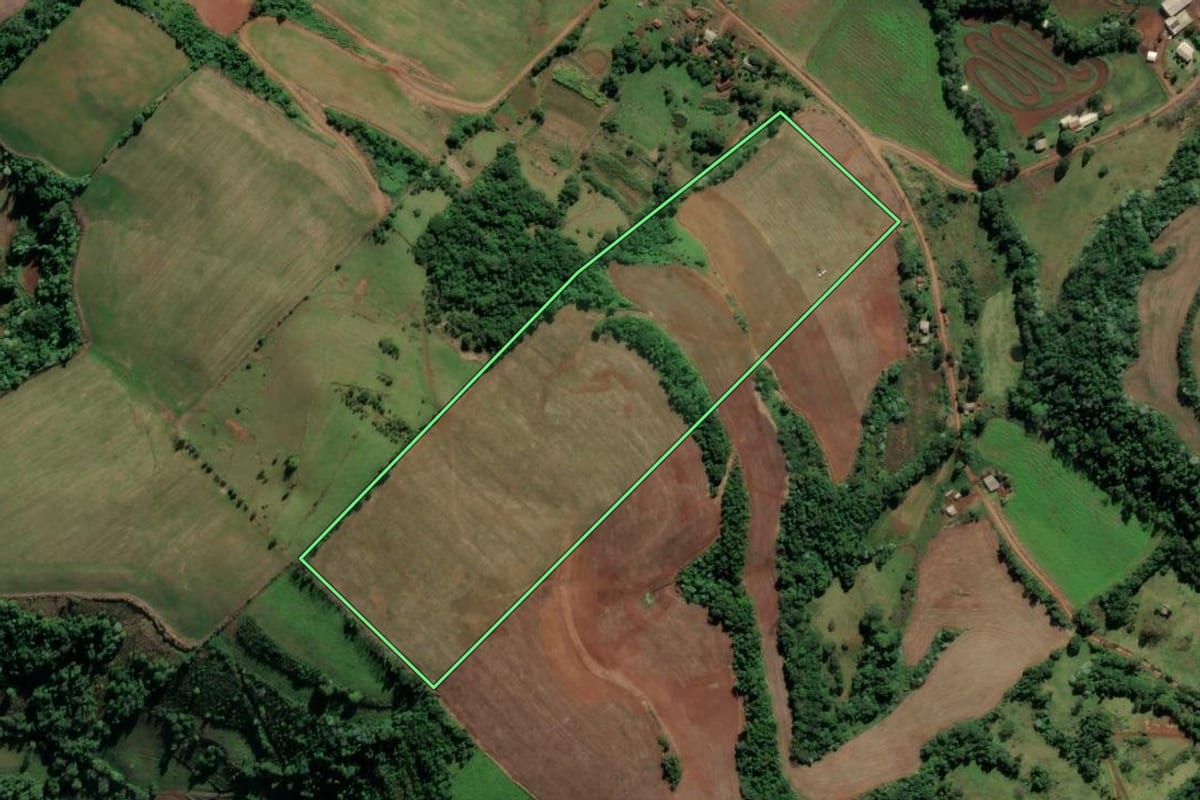 Imagem de satélite do imóvel rural em Iraí (RS), com o contorno declarado no CAR desenhado por cima.