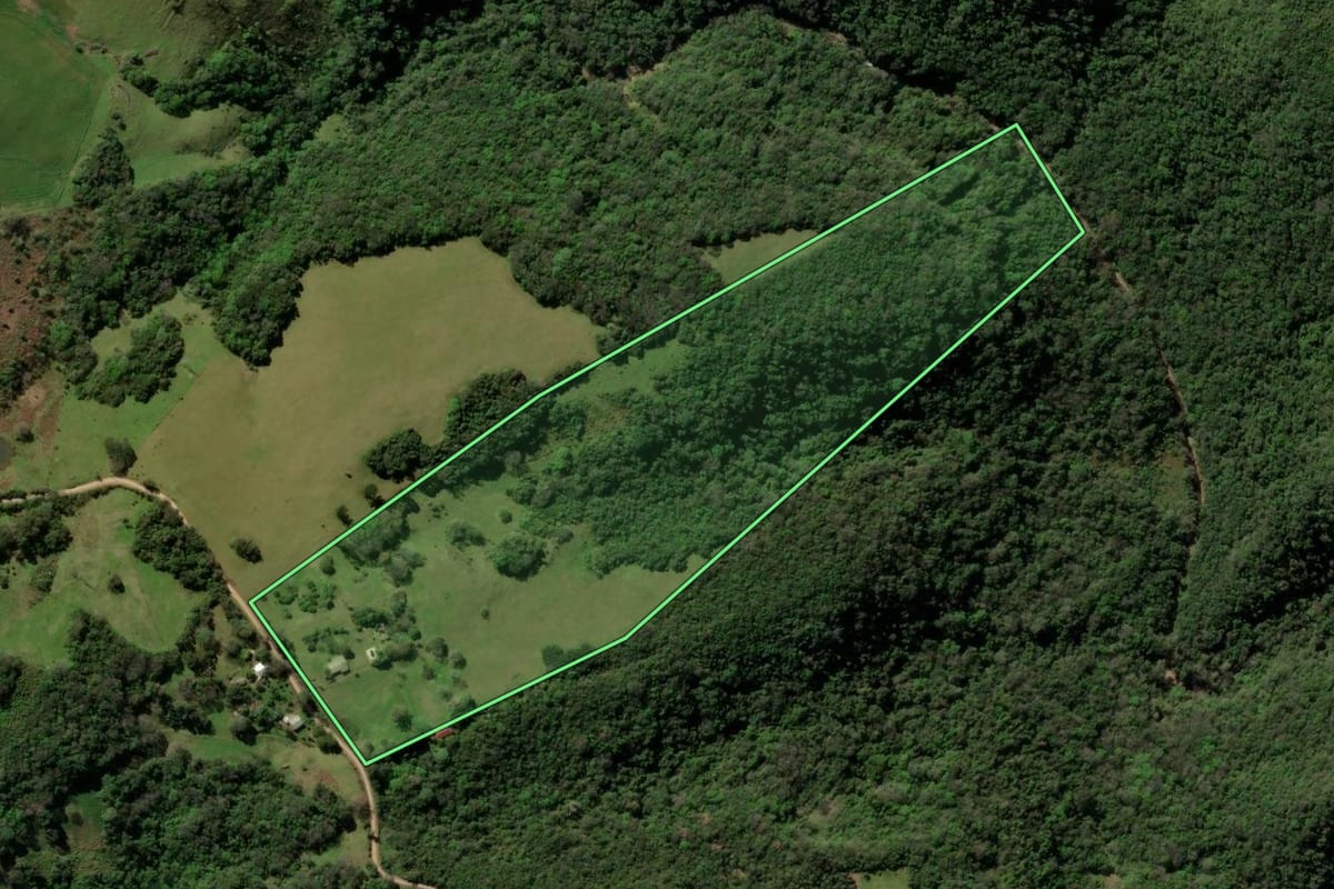 Imagem de satélite do imóvel rural em Itaara (RS), com o contorno declarado no CAR desenhado por cima.