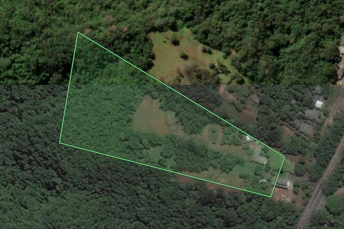Imagem de satélite do imóvel rural em Itaara (RS), com o contorno declarado no CAR desenhado por cima.