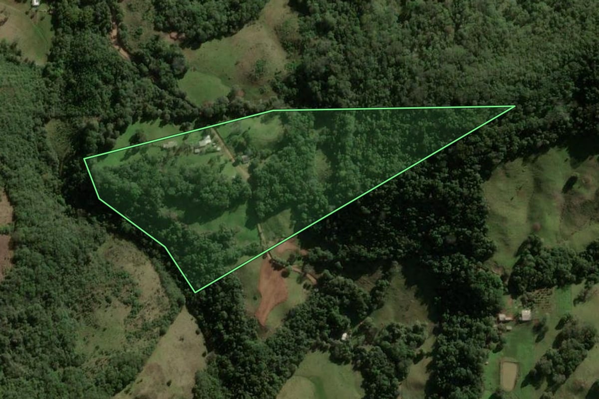 Imagem de satélite do imóvel rural em Itaara (RS), com o contorno declarado no CAR desenhado por cima.
