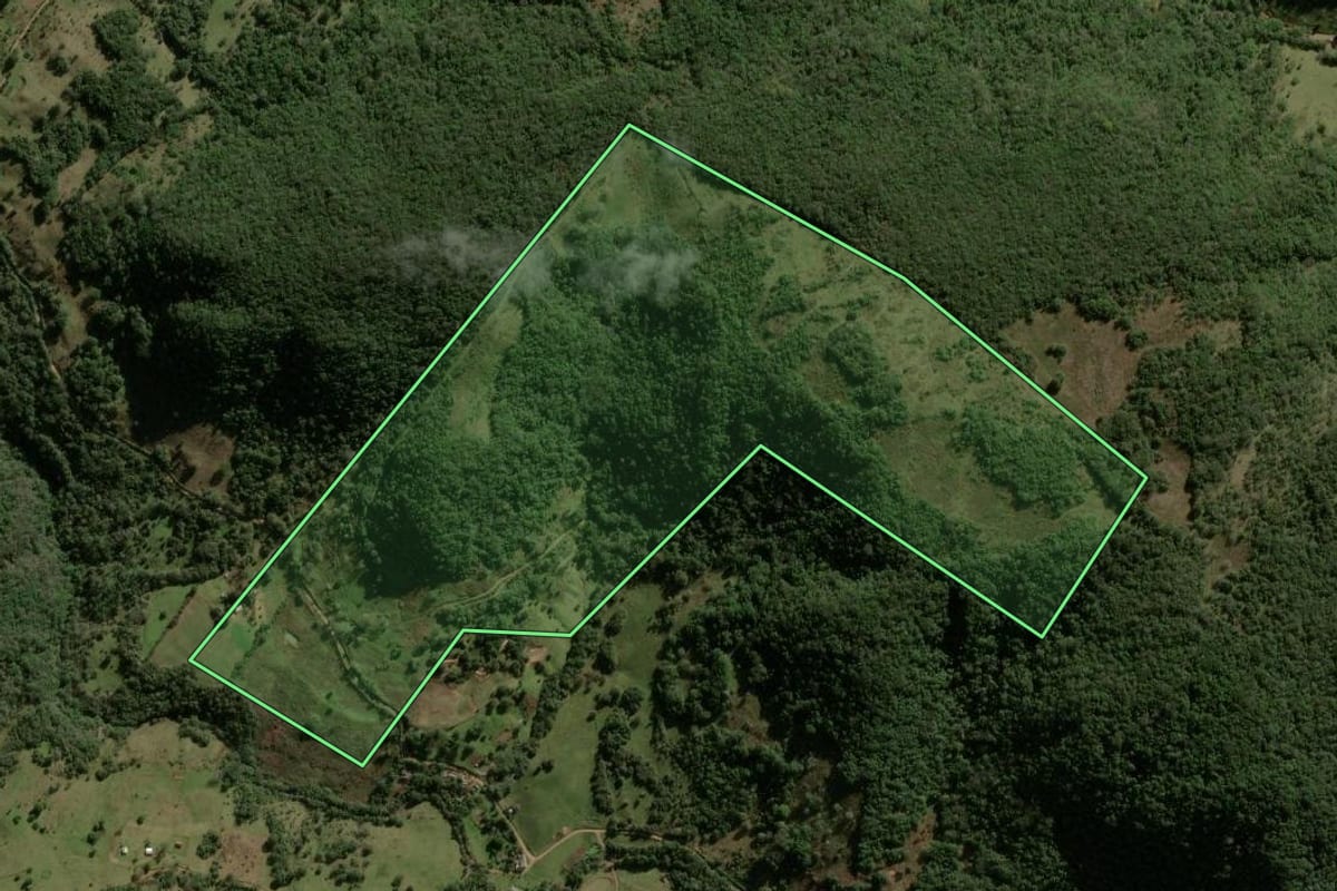 Imagem de satélite do imóvel rural em Itaara (RS), com o contorno declarado no CAR desenhado por cima.