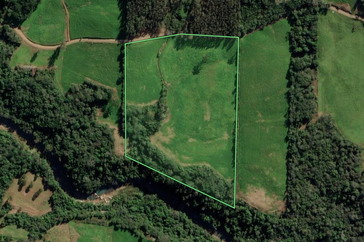 Imagem de satélite do imóvel rural em Itapuca (RS), com o contorno declarado no CAR desenhado por cima.