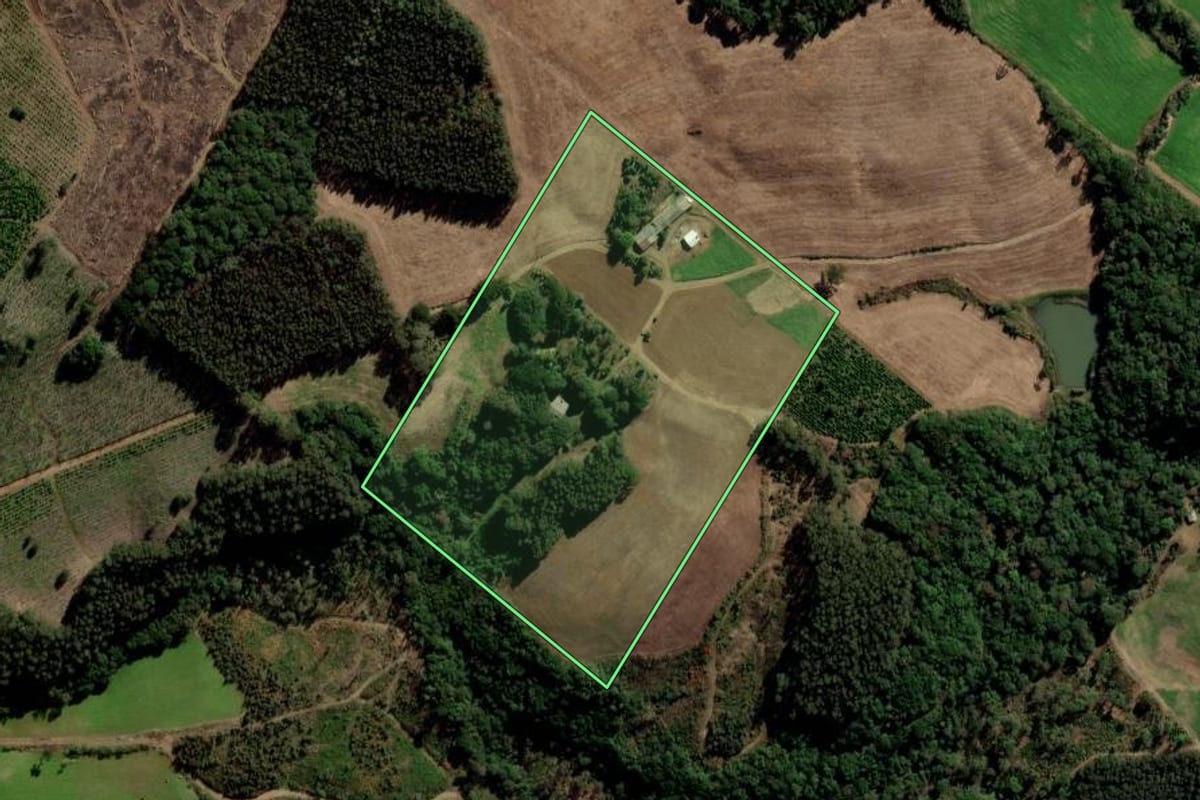 Imagem de satélite do imóvel rural em Itapuca (RS), com o contorno declarado no CAR desenhado por cima.