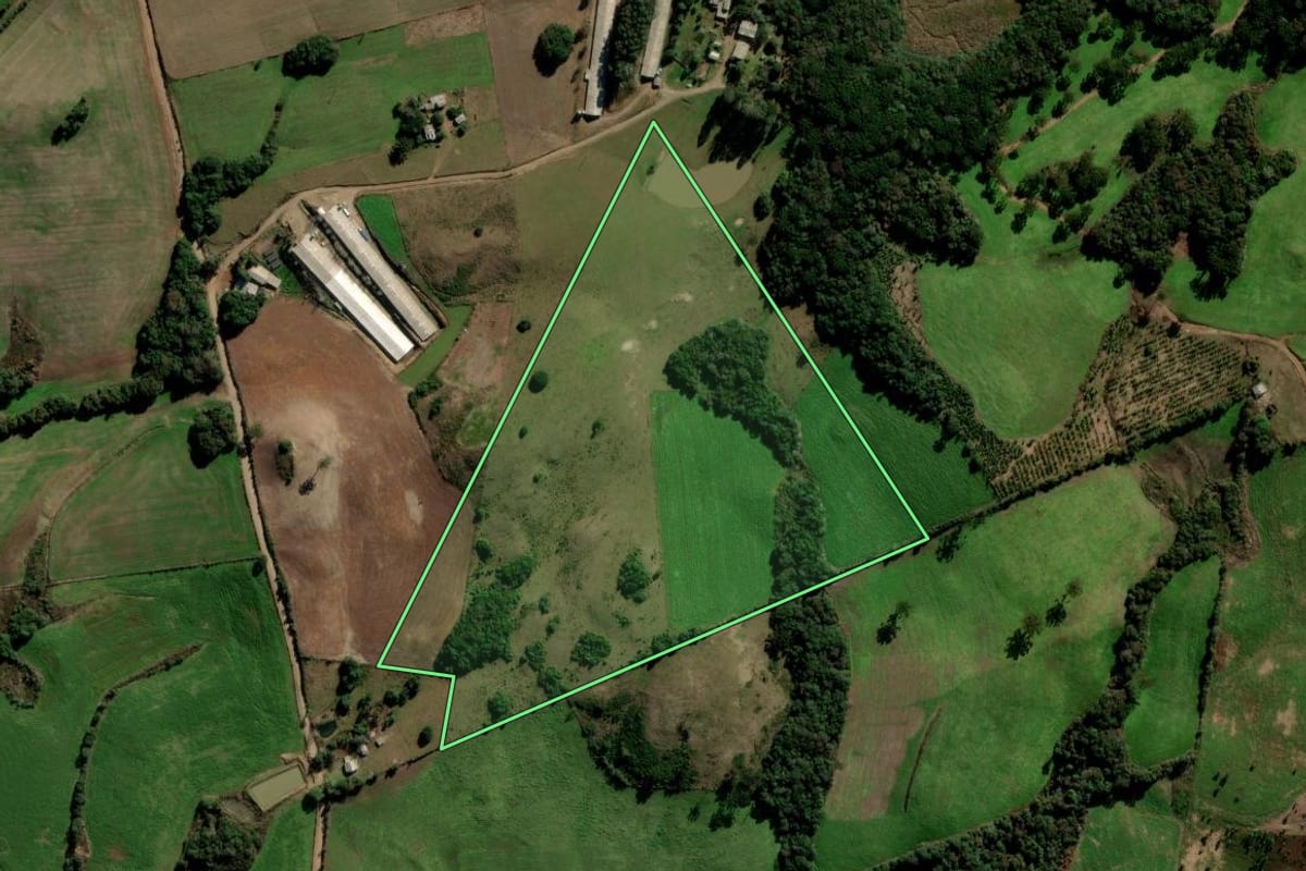 Imagem de satélite do imóvel rural em Itapuca (RS), com o contorno declarado no CAR desenhado por cima.