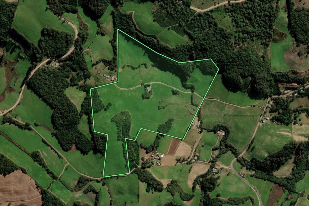 Imagem de satélite do imóvel rural em Itapuca (RS), com o contorno declarado no CAR desenhado por cima.