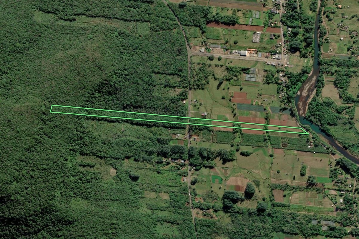 Imagem de satélite do imóvel rural em Itati (RS), com o contorno declarado no CAR desenhado por cima.
