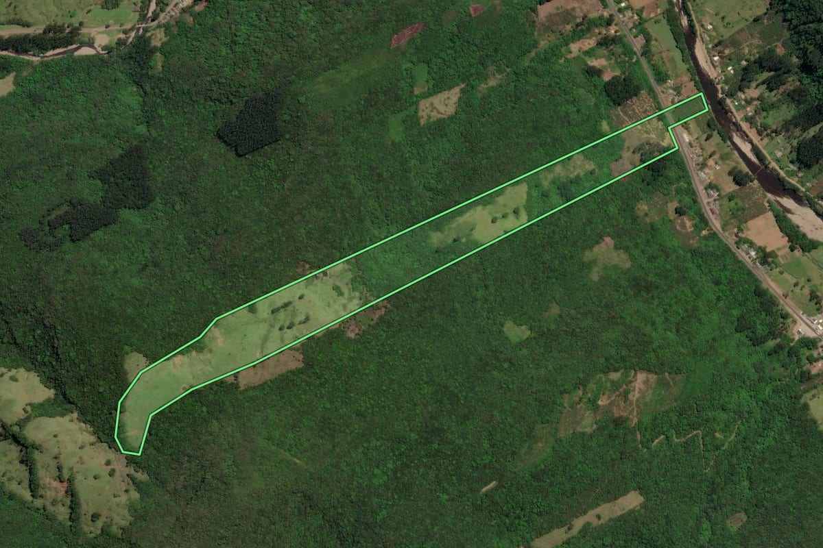 Imagem de satélite do imóvel rural em Itati (RS), com o contorno declarado no CAR desenhado por cima.