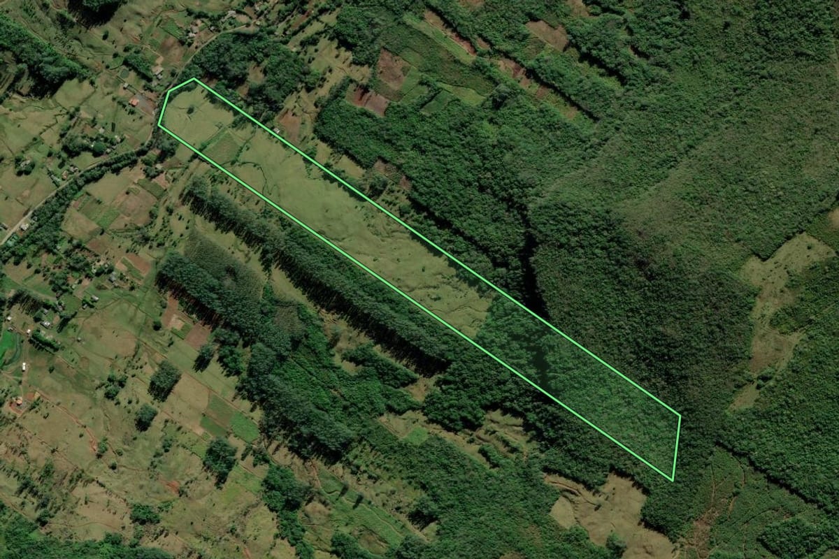 Imagem de satélite do imóvel rural em Itati (RS), com o contorno declarado no CAR desenhado por cima.