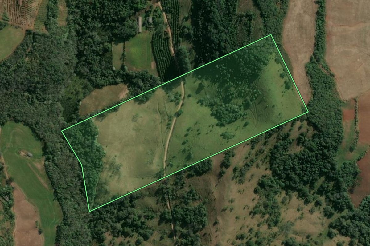 Imagem de satélite do imóvel rural em Itatiba do Sul (RS), com o contorno declarado no CAR desenhado por cima.