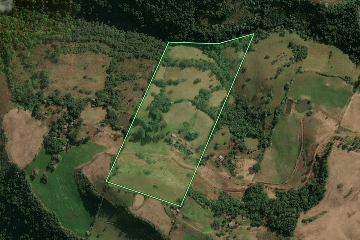 Imagem de satélite do imóvel rural em Itatiba do Sul (RS), com o contorno declarado no CAR desenhado por cima.