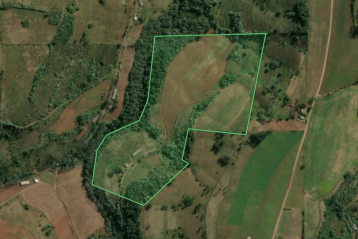 Imagem de satélite do imóvel rural em Itatiba do Sul (RS), com o contorno declarado no CAR desenhado por cima.
