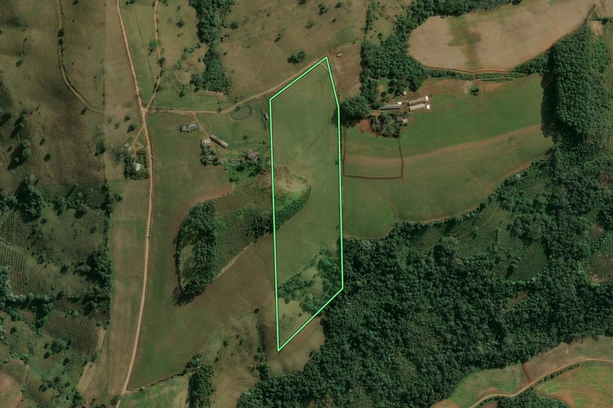 Imagem de satélite do imóvel rural em Itatiba do Sul (RS), com o contorno declarado no CAR desenhado por cima.