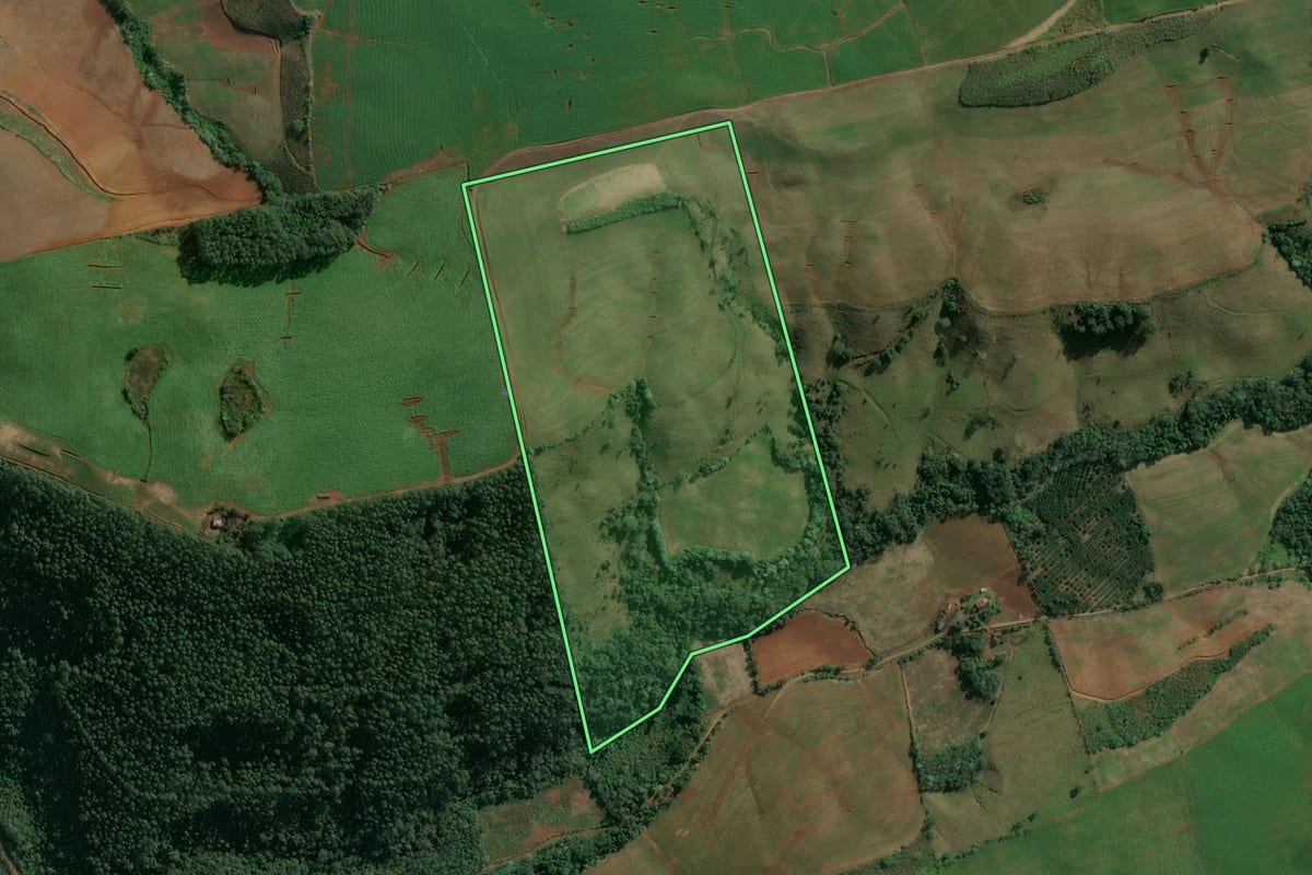 Imagem de satélite do imóvel rural em Itatiba do Sul (RS), com o contorno declarado no CAR desenhado por cima.