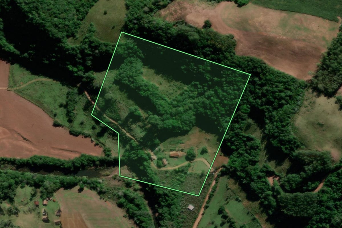 Imagem de satélite do imóvel rural em Ivorá (RS), com o contorno declarado no CAR desenhado por cima.