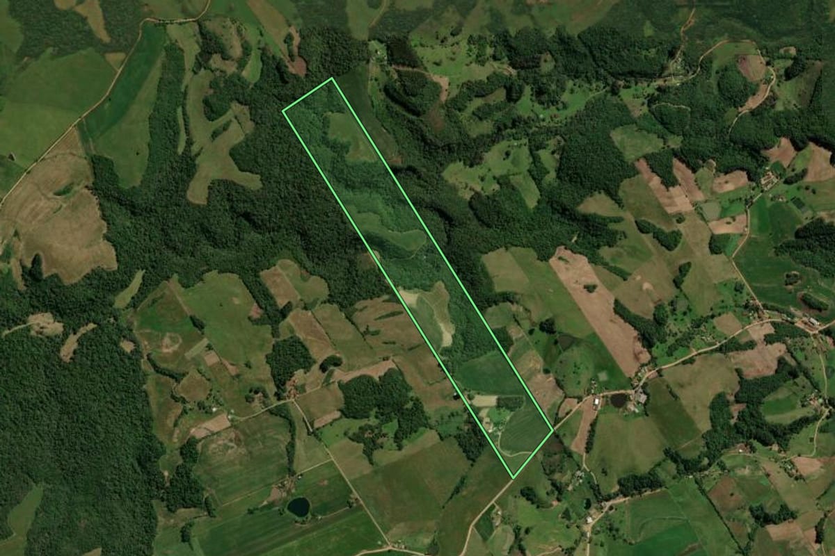 Imagem de satélite do imóvel rural em Ivorá (RS), com o contorno declarado no CAR desenhado por cima.
