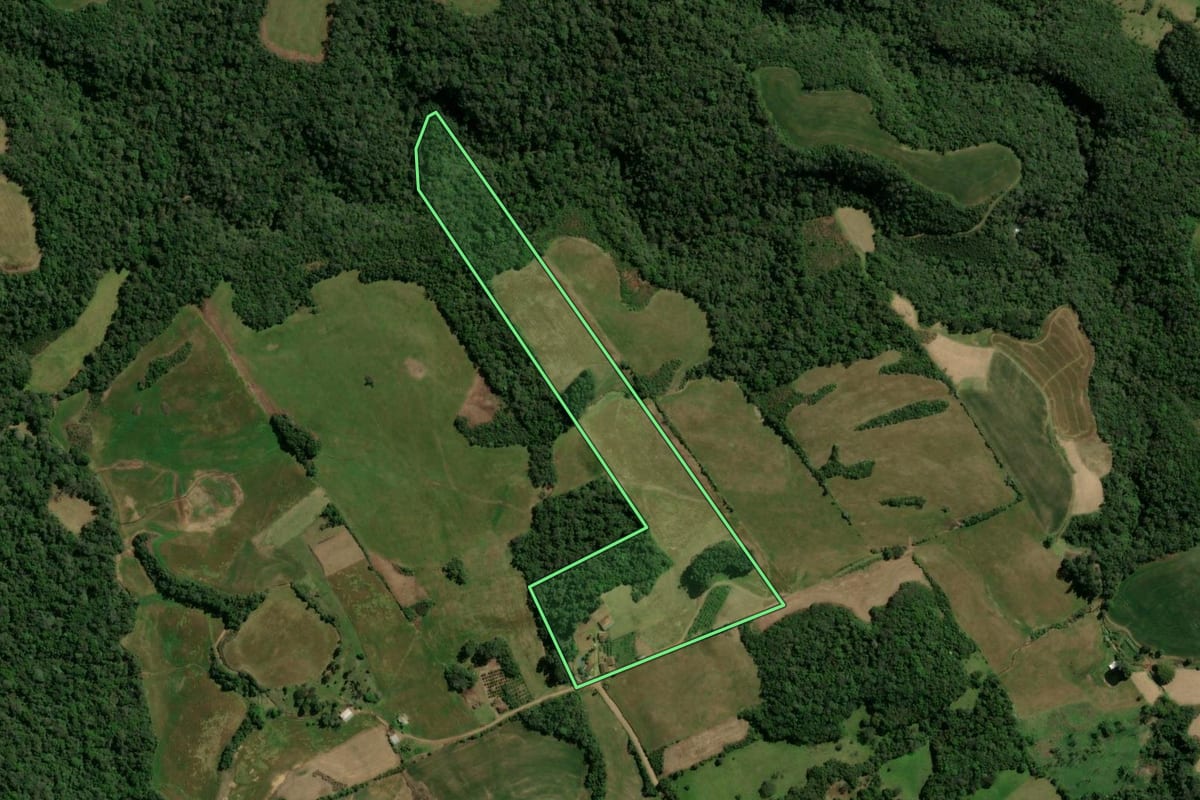 Imagem de satélite do imóvel rural em Ivorá (RS), com o contorno declarado no CAR desenhado por cima.