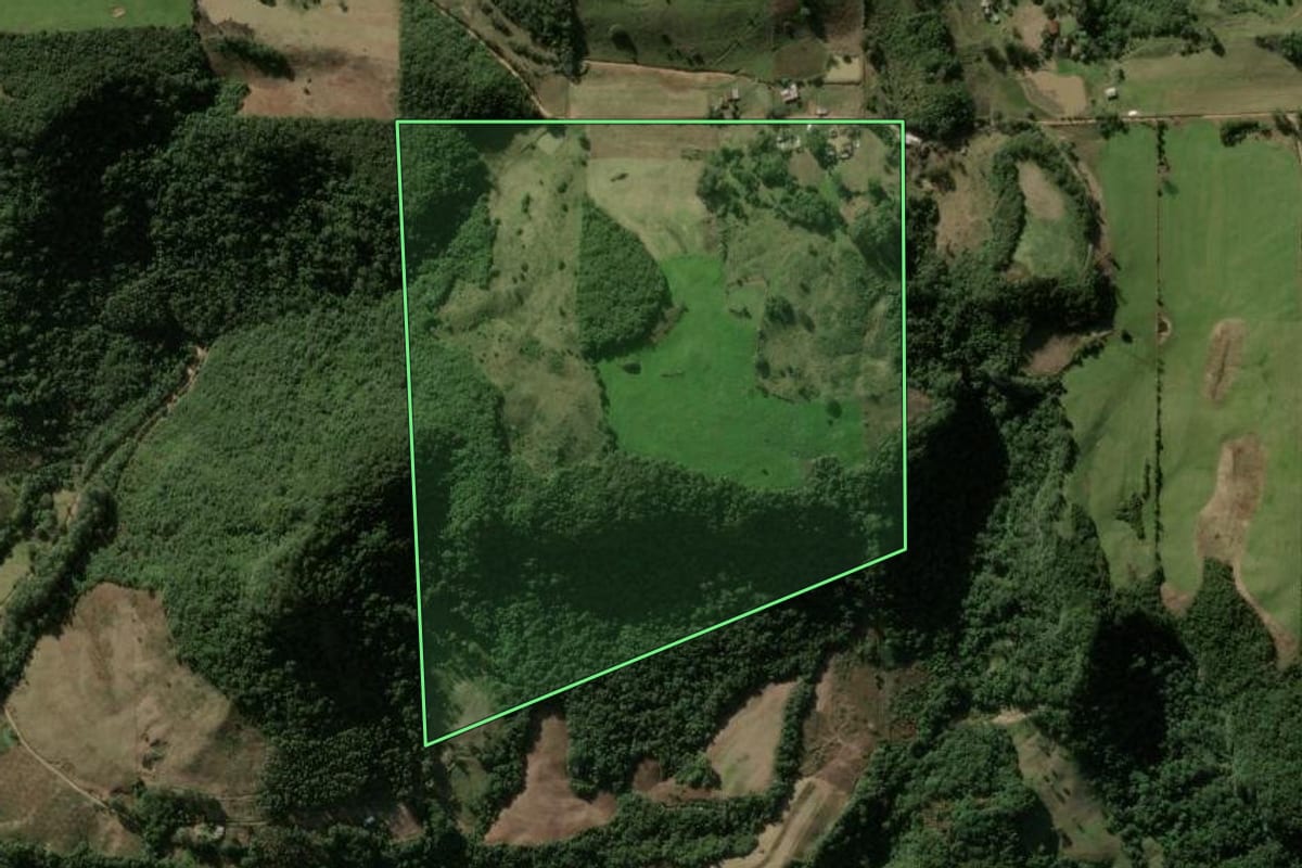 Imagem de satélite do imóvel rural em Ivorá (RS), com o contorno declarado no CAR desenhado por cima.