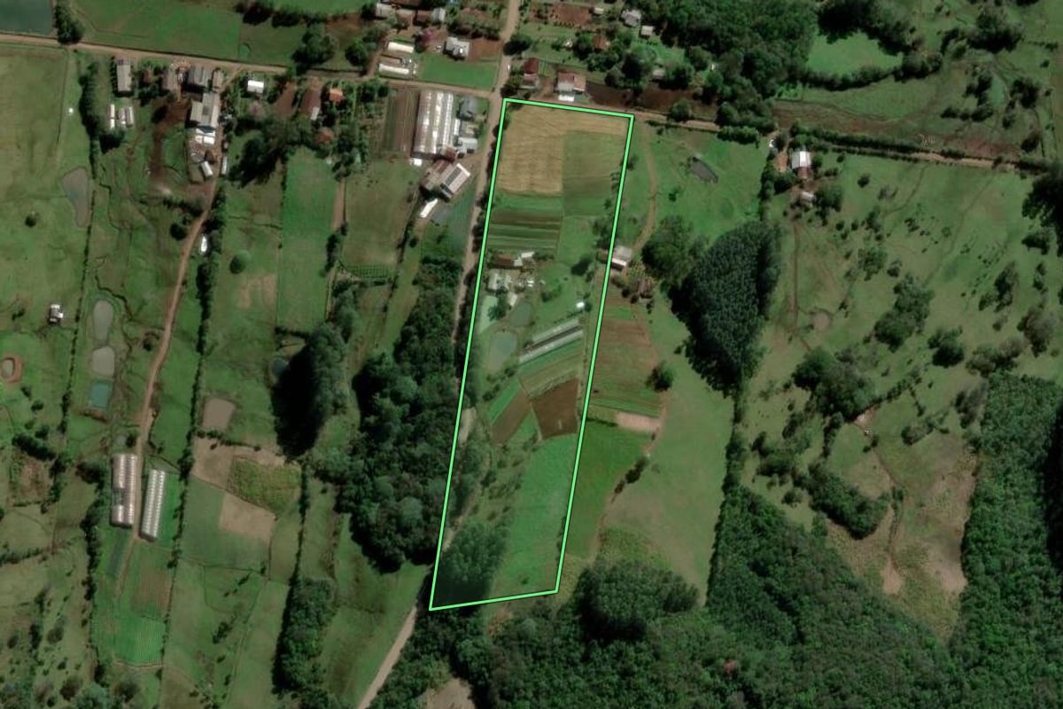Imagem de satélite do imóvel rural em Ivoti (RS), com o contorno declarado no CAR desenhado por cima.