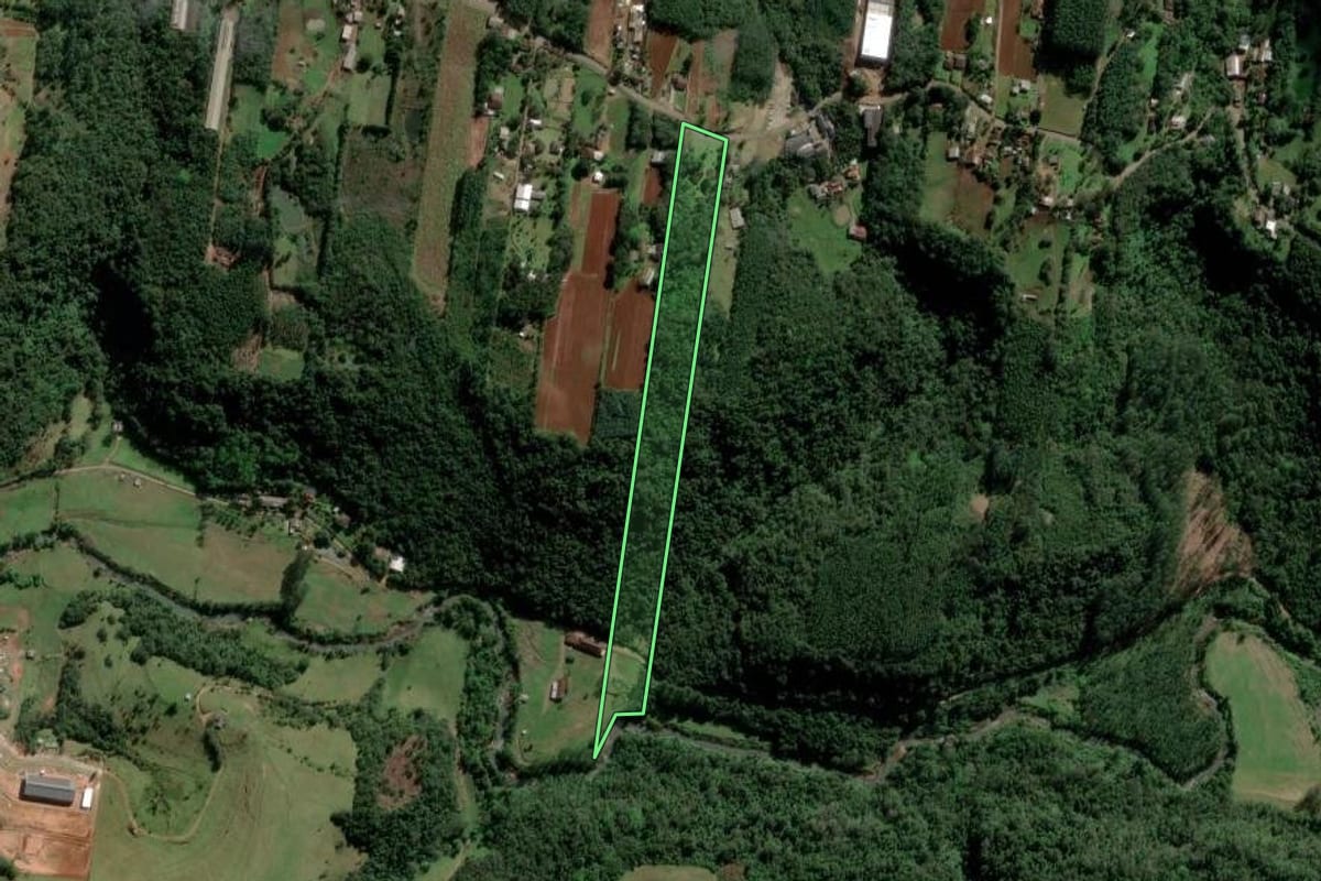 Imagem de satélite do imóvel rural em Ivoti (RS), com o contorno declarado no CAR desenhado por cima.